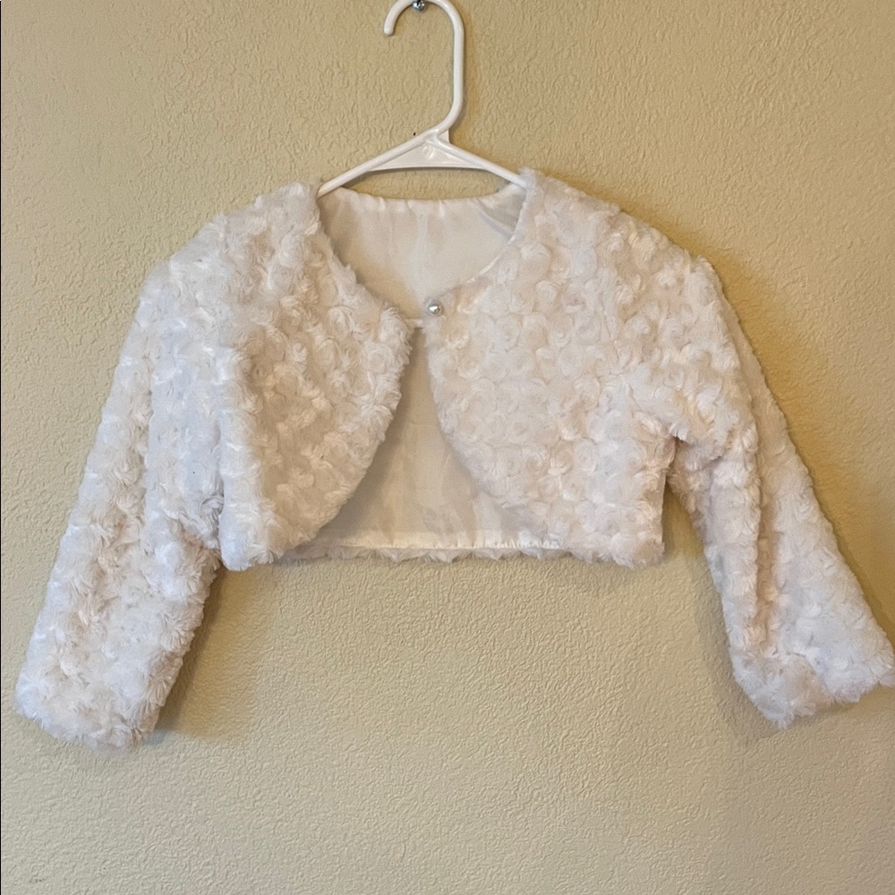 White Floral Textured Bolero Jacket